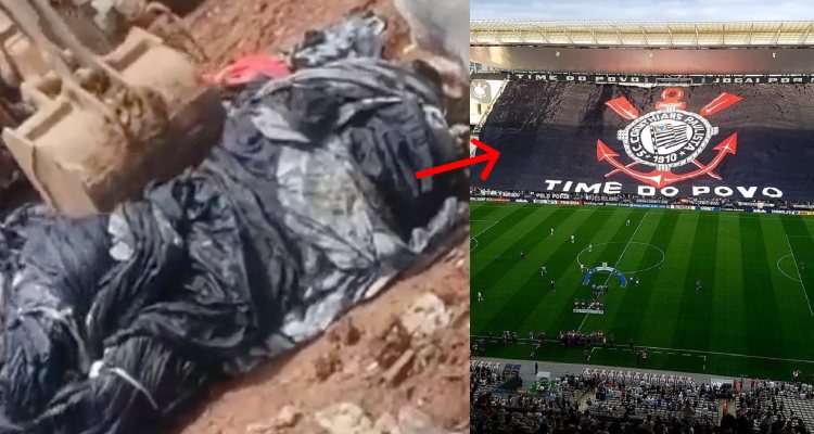 Bandeirão do Corinthians é encontrado em lixão e revolta torcedores; veja vídeo