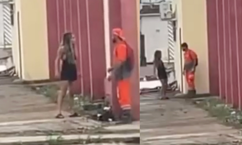 Entre t4pas e beijos: coletor de lixo leva ‘surr4’ de namorada raiv0sa em Manaus; veja vídeo