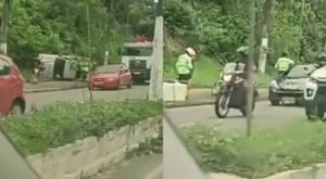 Urgente: carro capota e trava trânsito na avenida Rodrigo Otávio, em Manaus; veja vídeo